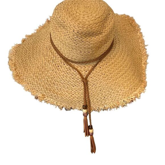 Large Floppy Brima Sun Hat w/ Leather Trim and Beaded Tassels coastalcowgirl - Picture 2 of 9